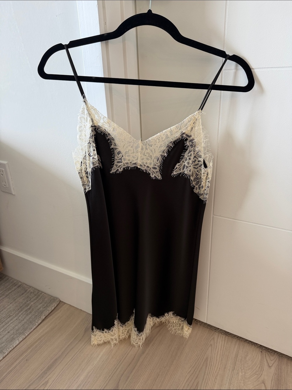 Zara Silky Black Lace-Trim Slip Dress - Women Intimates & Sleepwear
